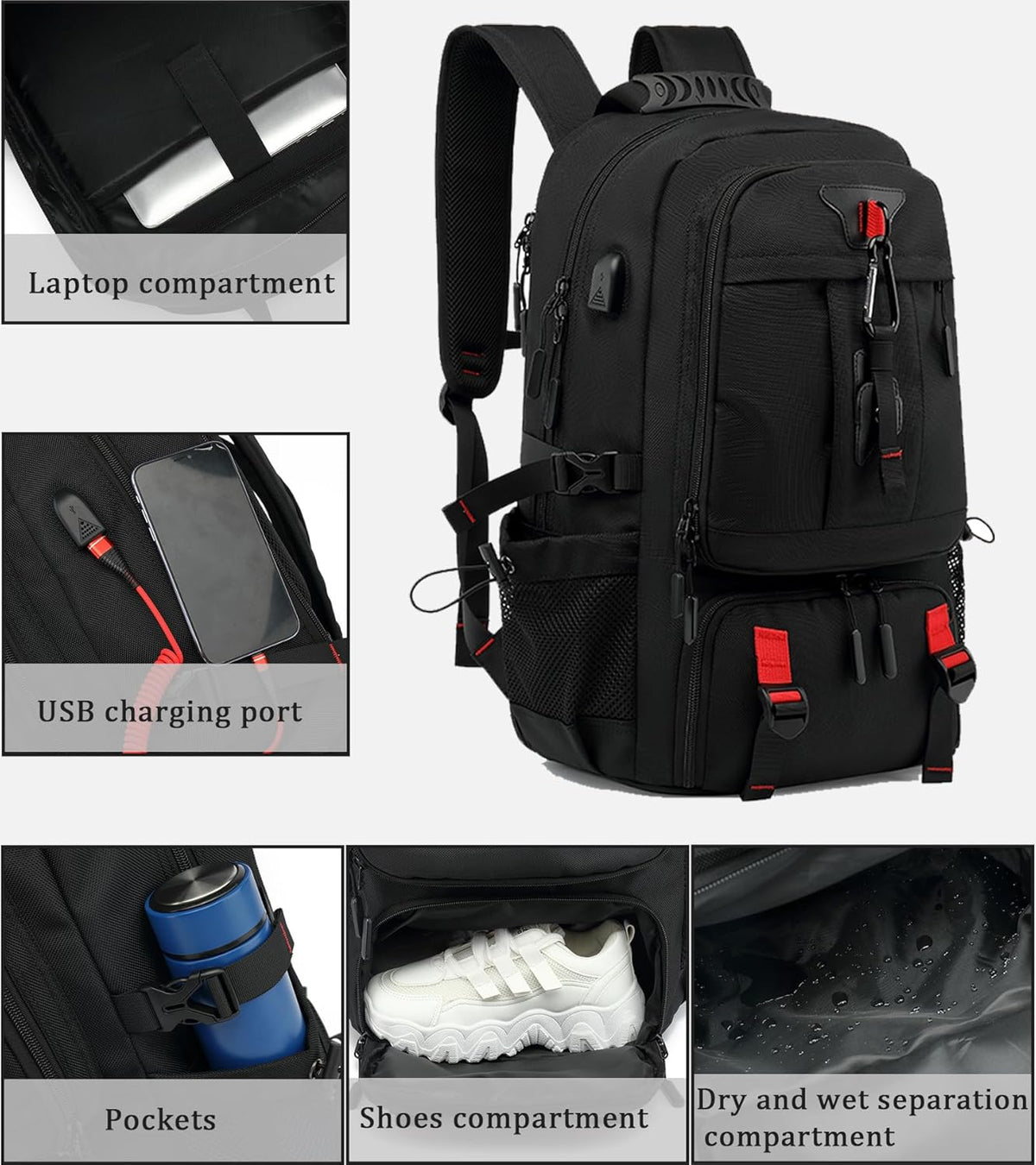 Expandable Travel Backpack for All Genders with USB Charging Port