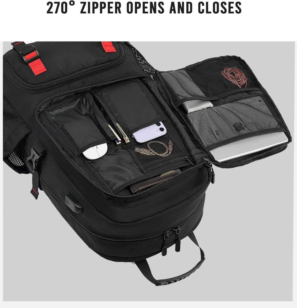 Expandable Travel Backpack for All Genders with USB Charging Port