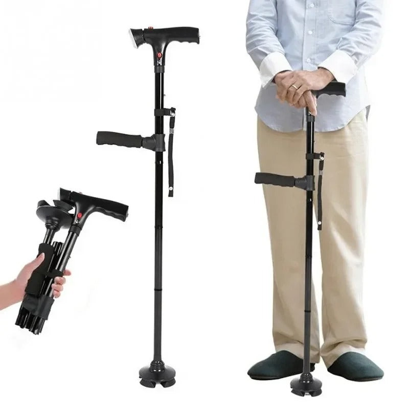 Folding Walking Stick for All Genders with Dual Grips and Safety Features