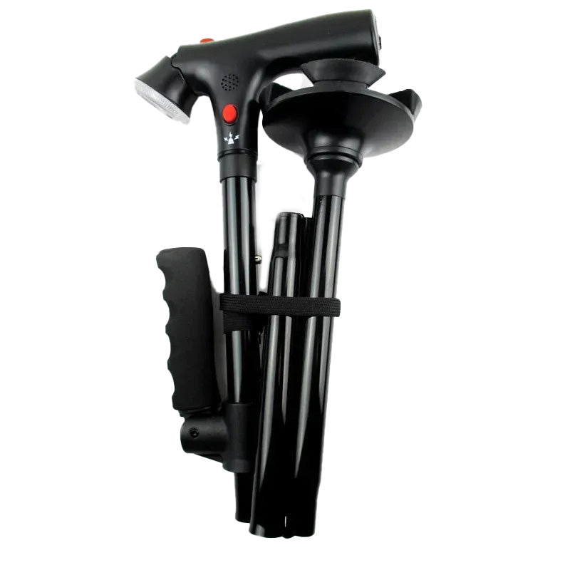 Folding Walking Stick for All Genders with Dual Grips and Safety Features