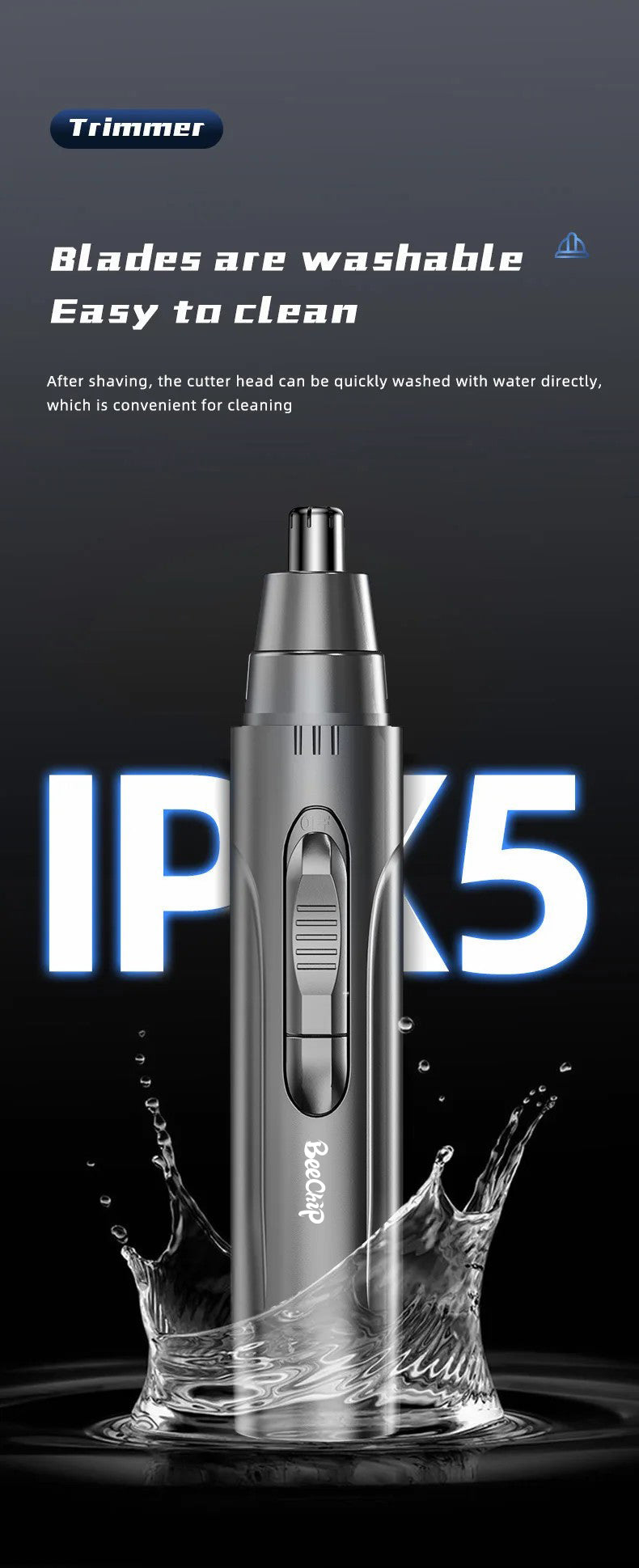 Rechargeable Painless Trimmer for Nose and Ear Hair – Unisex