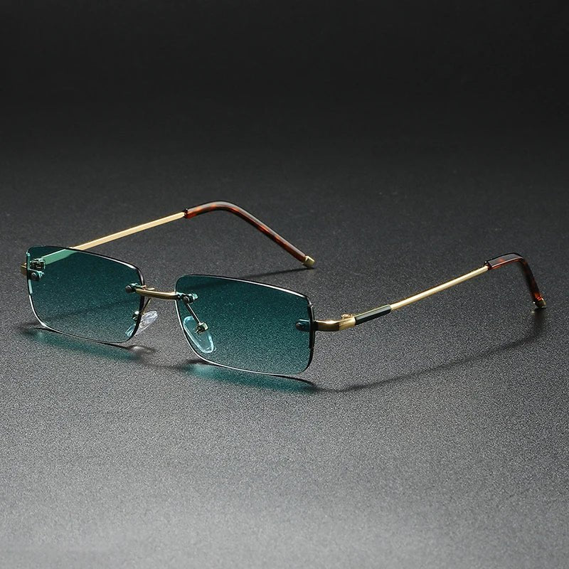 Rimless Rectangular Sunglasses for All with Gold Gradient Lenses