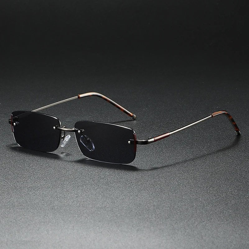 Rimless Rectangular Sunglasses for All with Gold Gradient Lenses