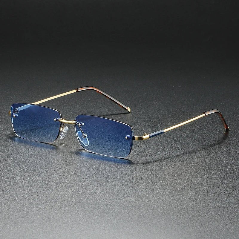 Rimless Rectangular Sunglasses for All with Gold Gradient Lenses