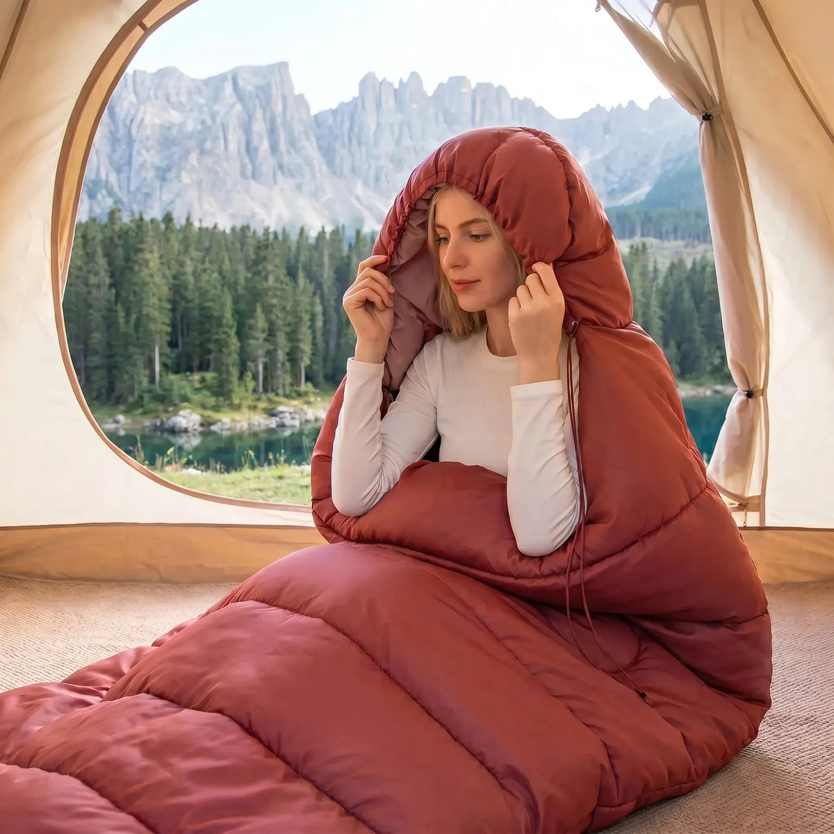 Adults' 3-Season Sleeping Bag - Unisex Wide Design for Camping