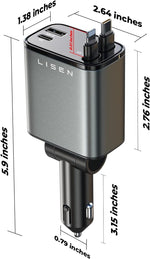 Fast 69W Power Car Charger with Universal Retractable USB-C