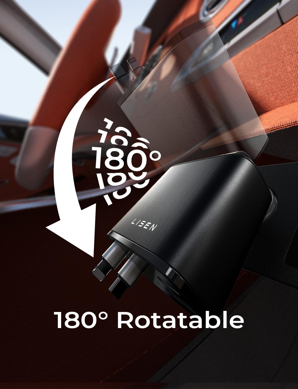 Fast 69W Power Car Charger with Universal Retractable USB-C