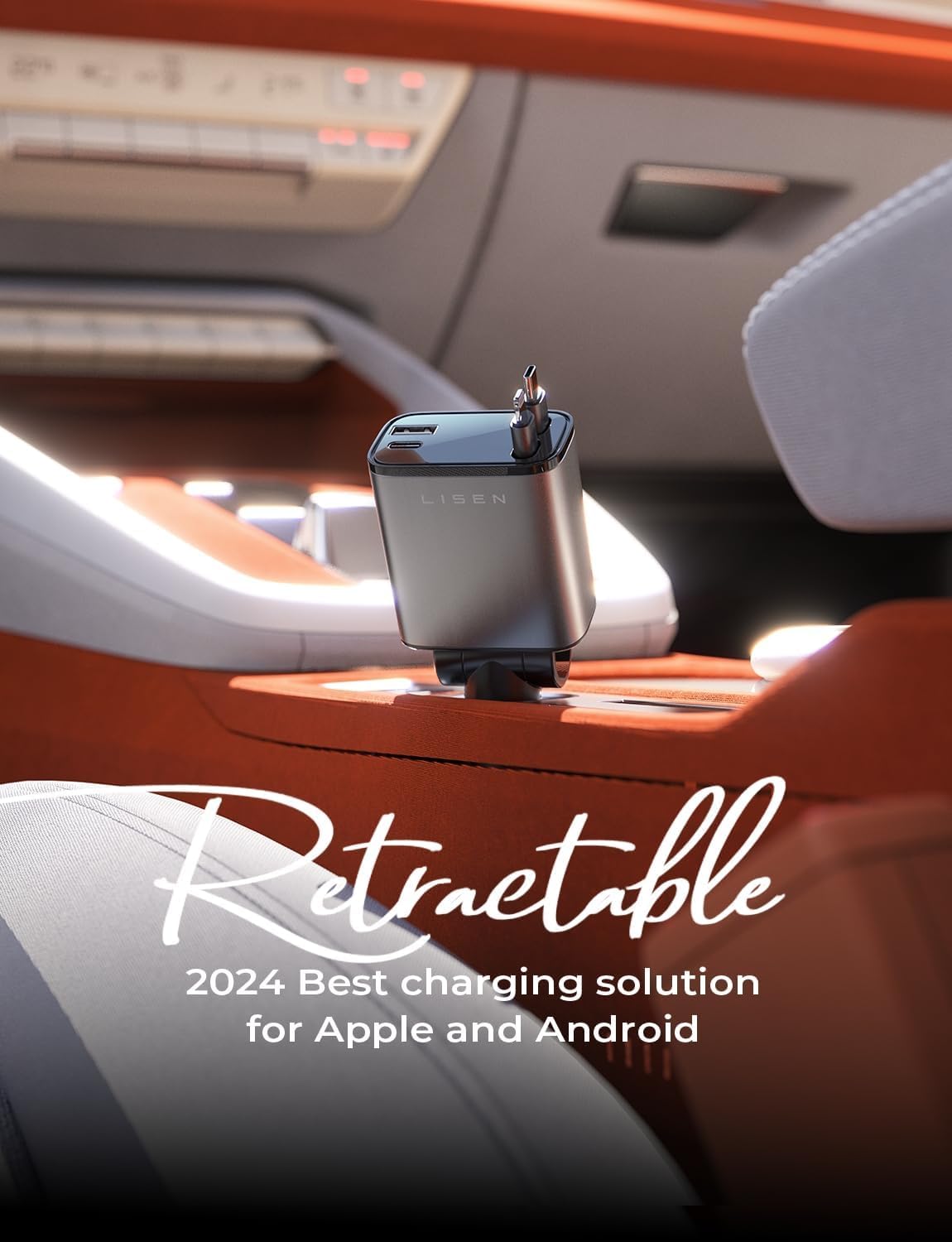 Fast 69W Power Car Charger with Universal Retractable USB-C