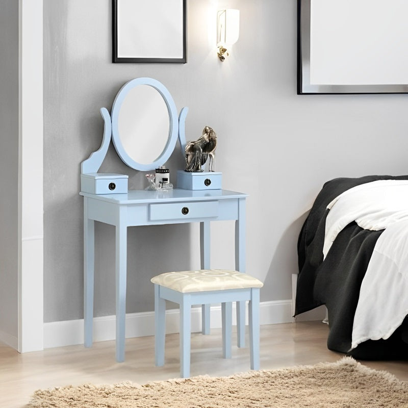 Makeup-Tisch mit Spiegel und gepolstertem Hocker