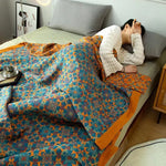 Colorful Orange and Blue Six-Layer Cotton Blanket for All Genders