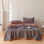 Colorful Orange and Blue Six-Layer Cotton Blanket for All Genders