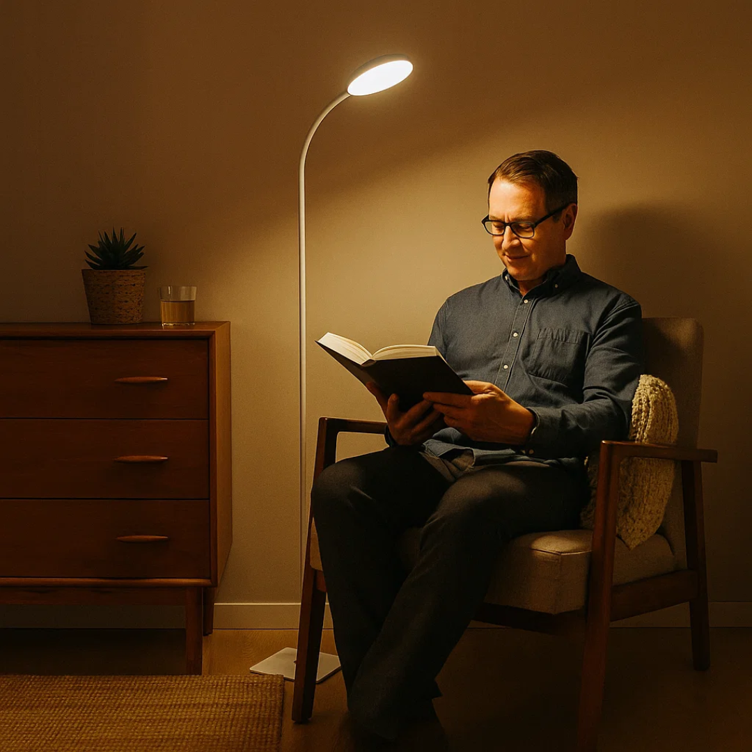 Moderne Stehlampe mit warmem Licht und elegantem Design