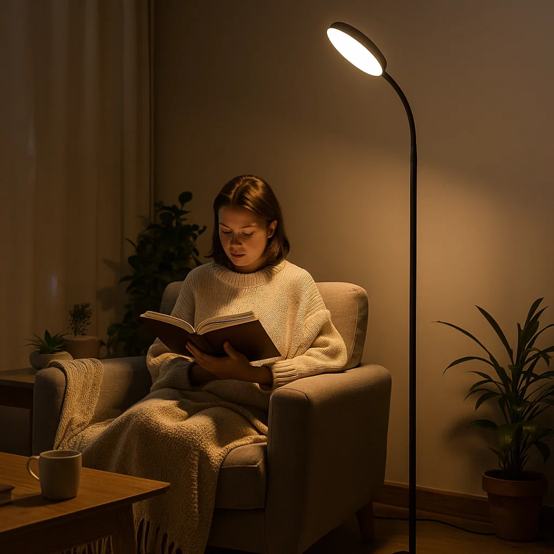 Moderne Stehlampe mit warmem Licht und elegantem Design