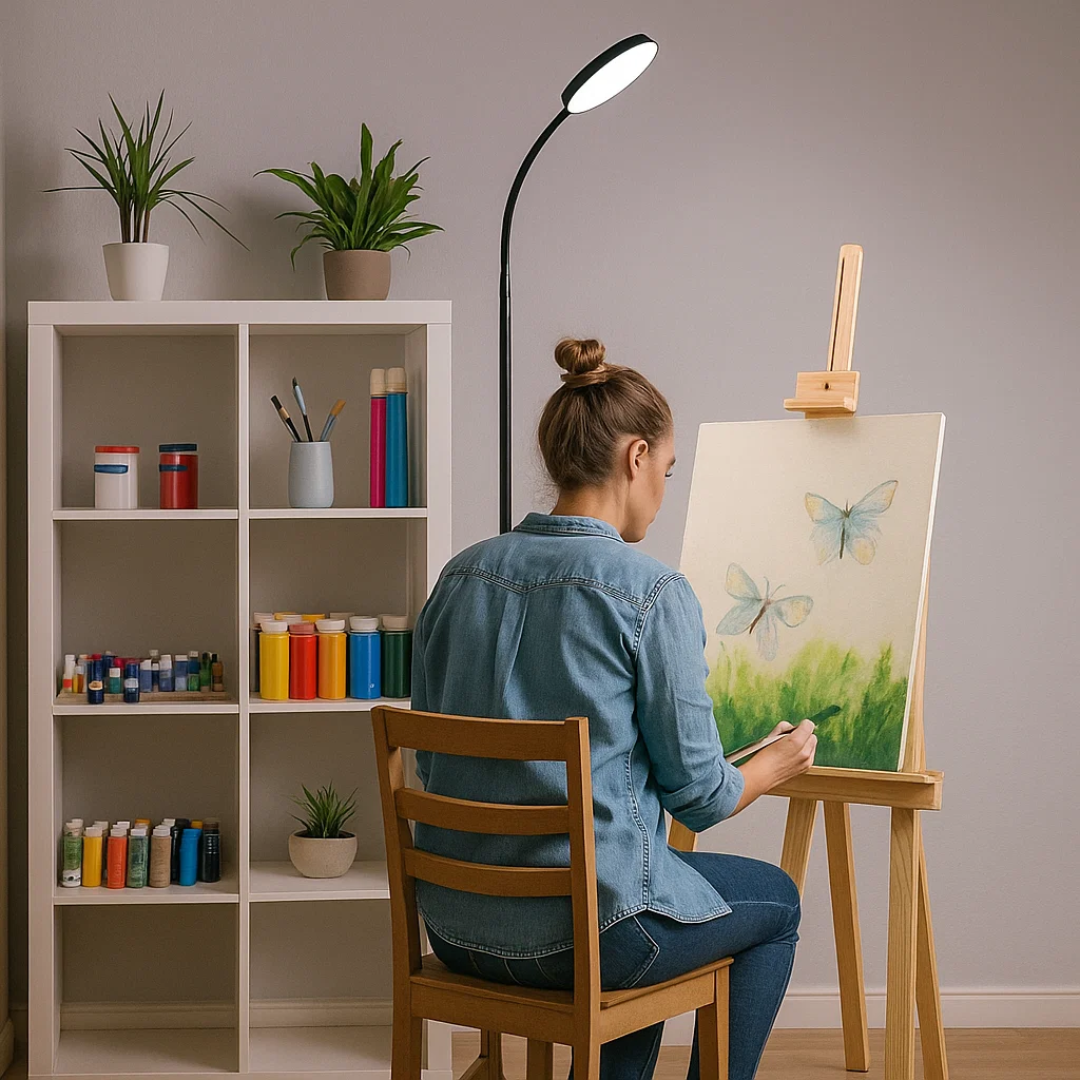 Moderne Stehlampe mit warmem Licht und elegantem Design