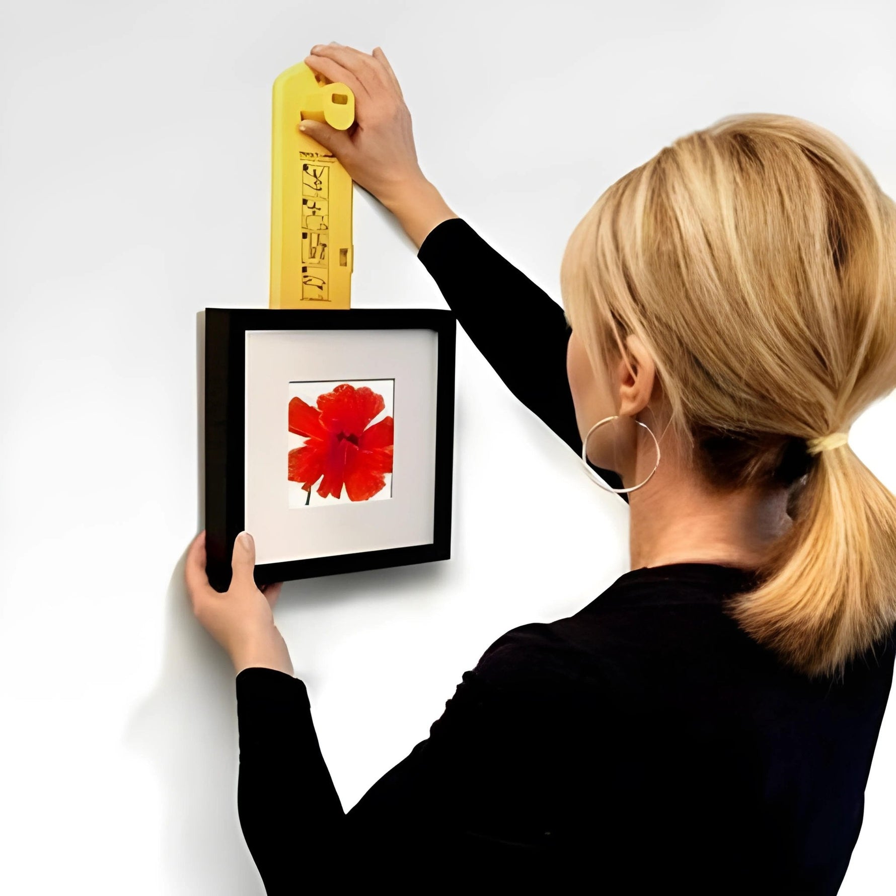 Simple picture hanging system with integrated spirit level