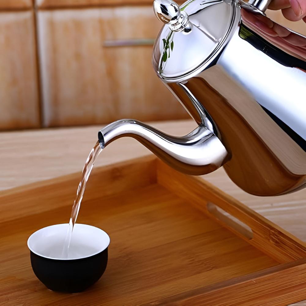 Eleganter Wasserkocher aus Edelstahl mit integriertem Filter
