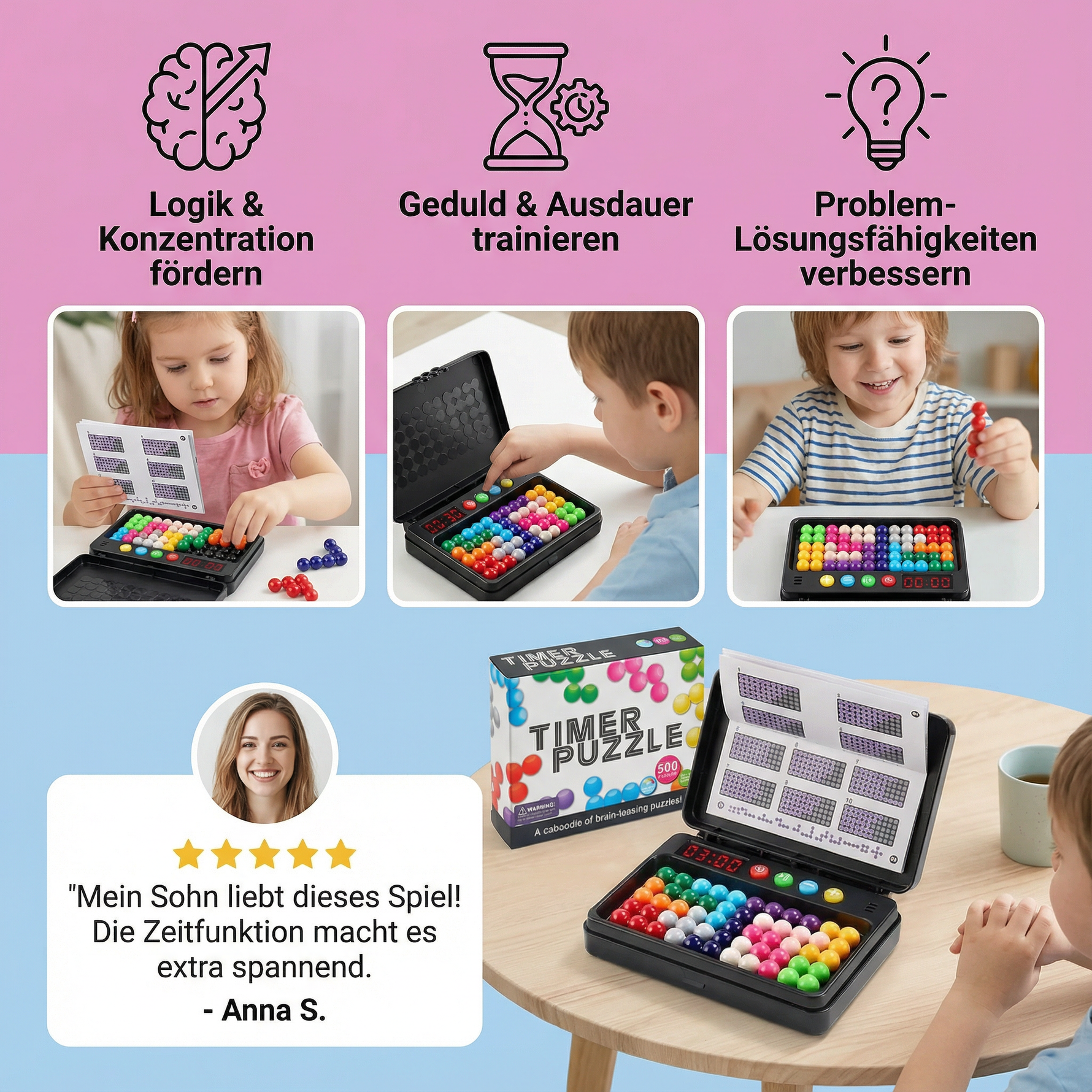 Denkspiel für Kinder – 500 Rätsel mit Zeitmessung