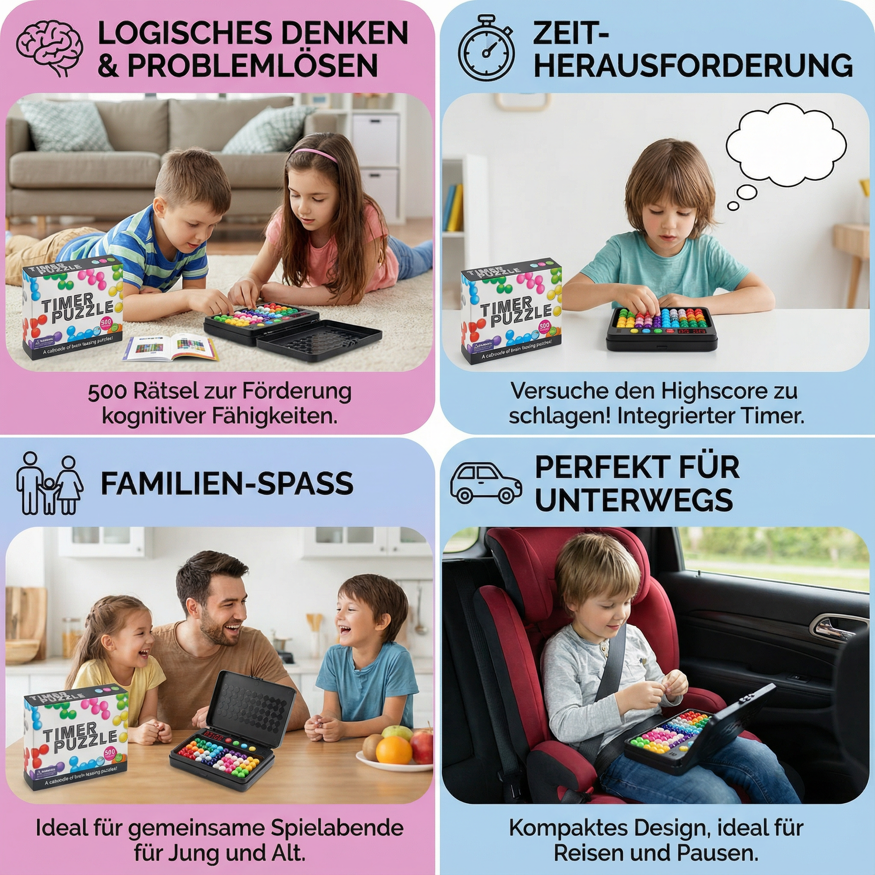 Denkspiel für Kinder – 500 Rätsel mit Zeitmessung