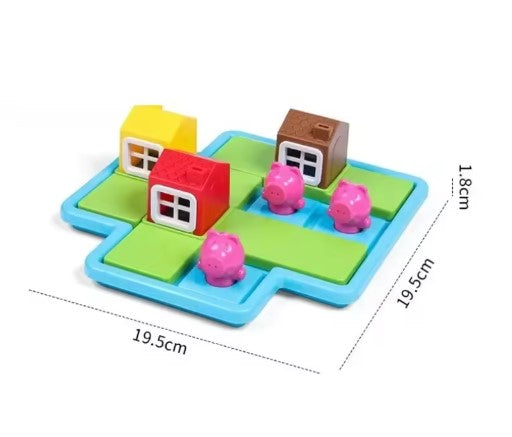 Puzzle und Geschicklichkeitsspiel mit 3 Schweinchen und dem Wolf