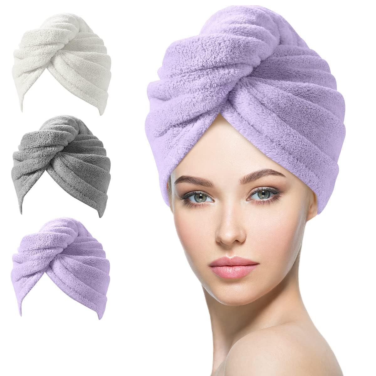 3 Pack of Microfiber Hair Towel Wraps for Women – Highly Absorbent