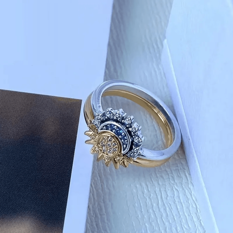 Sparkling Sun and Moon Ring for Women with Celestial Design