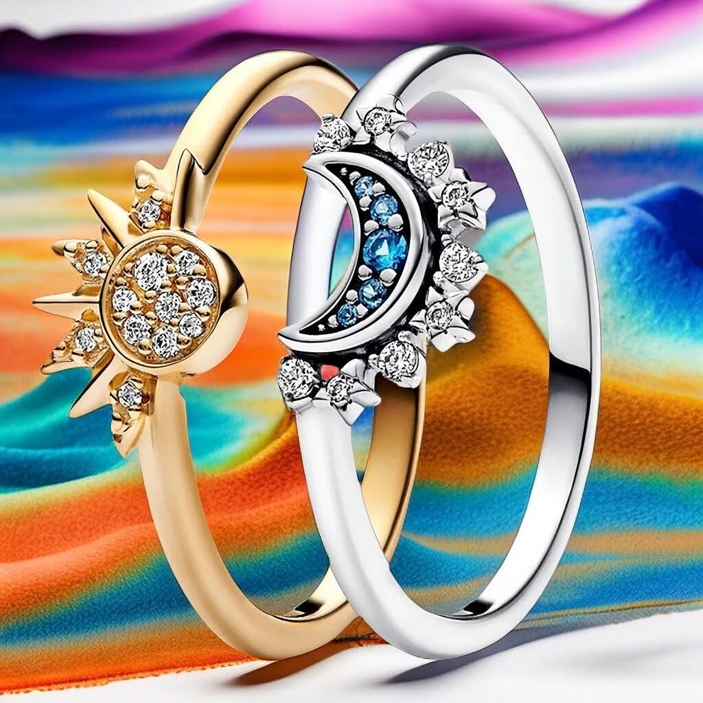 Sparkling Sun and Moon Ring for Women with Celestial Design