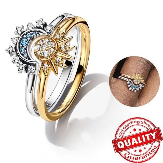 Sparkling Sun and Moon Ring for Women with Celestial Design