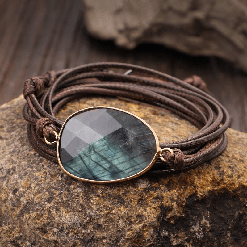 Labradorite Beaded Bracelet with Rope Wrap for Women