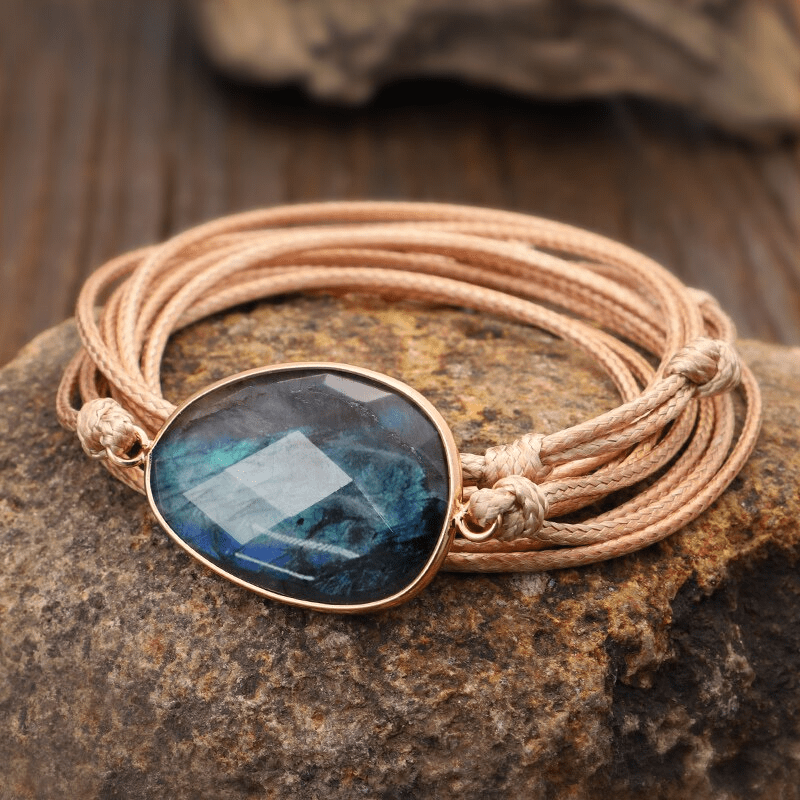 Labradorite Beaded Bracelet with Rope Wrap for Women