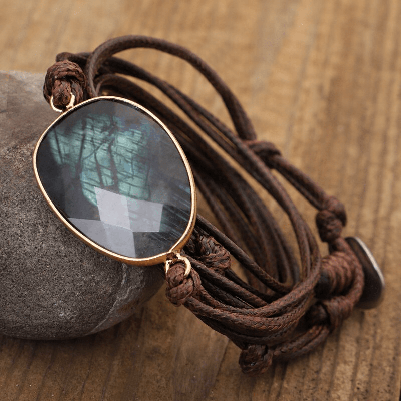 Labradorite Beaded Bracelet with Rope Wrap for Women