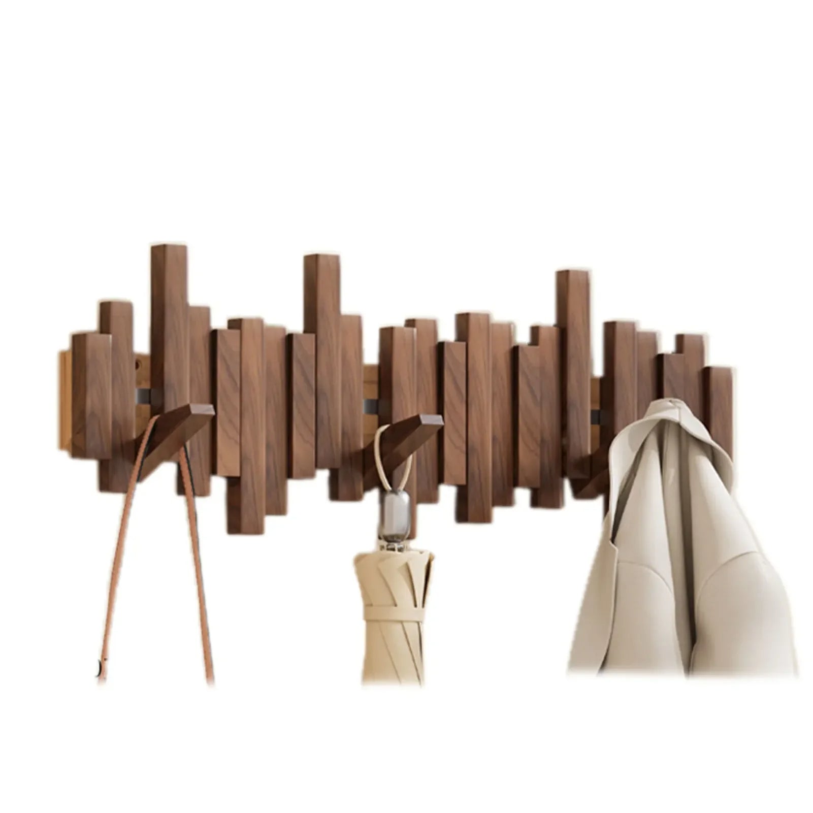 Elegante Holzgarderobe mit flexiblen Magnetaufhängungen