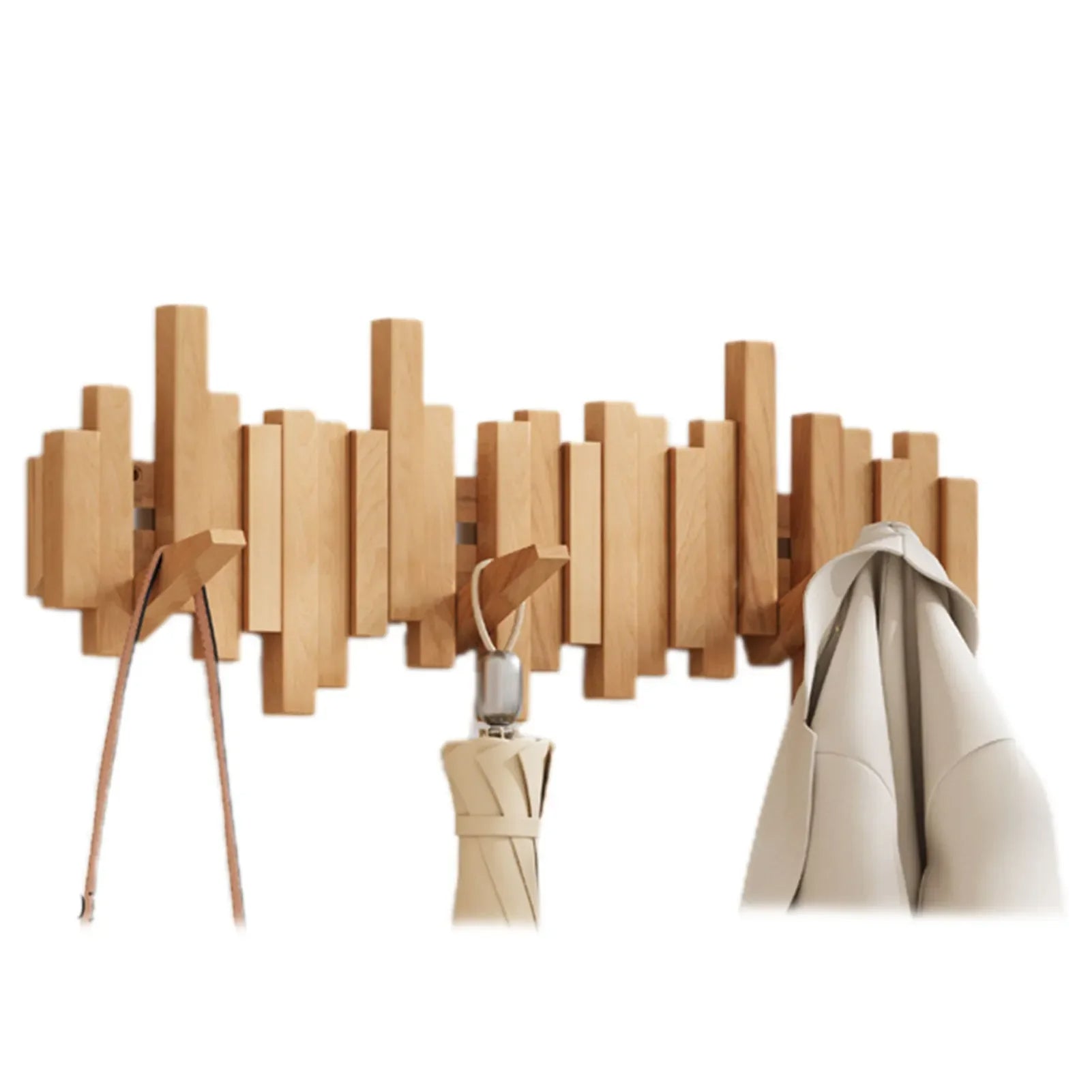 Elegante Holzgarderobe mit flexiblen Magnetaufhängungen