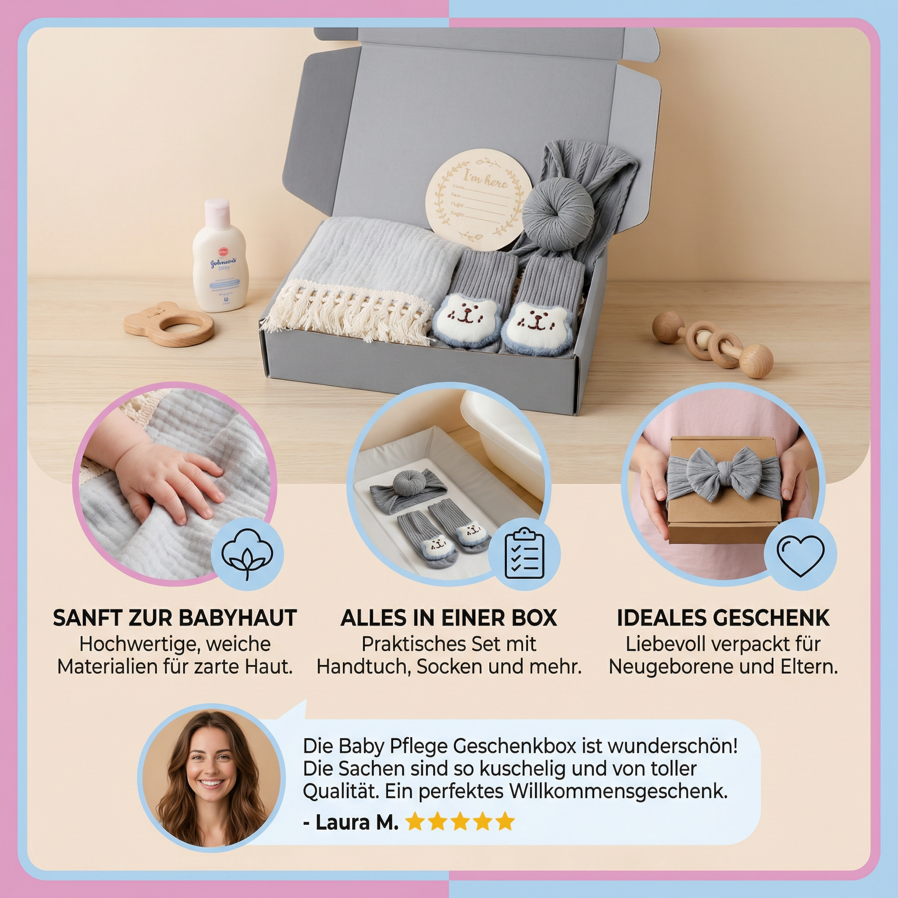 Geschenkset für Babys – Handtuch, Socken oder Haarband & Badebürste
