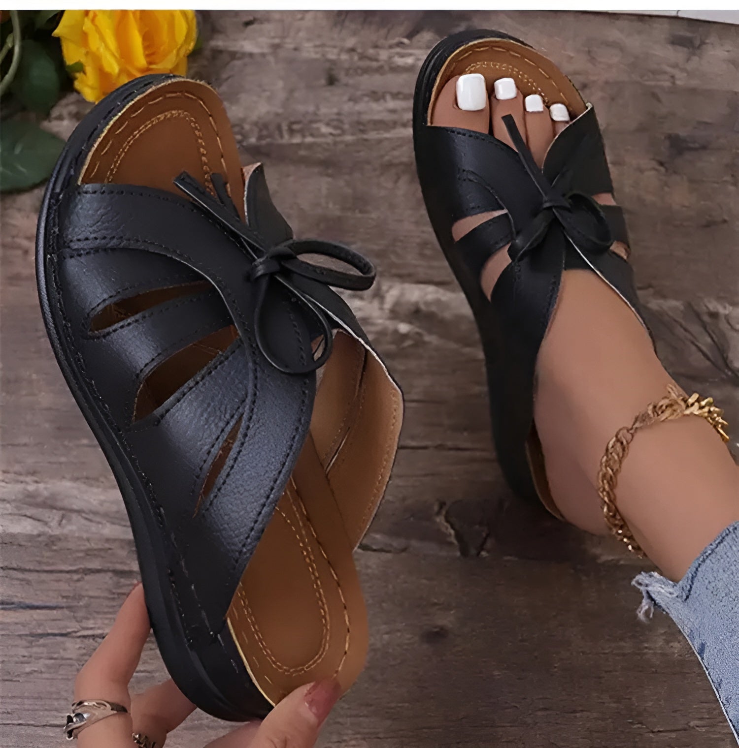 Elegante Damensandalen mit Schleife und Keilabsatz – Orthopädische Einlage