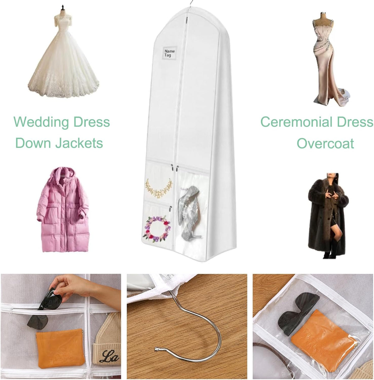 Bridal Gown Garment Bag & Accessory Organizer for Women, Size XL