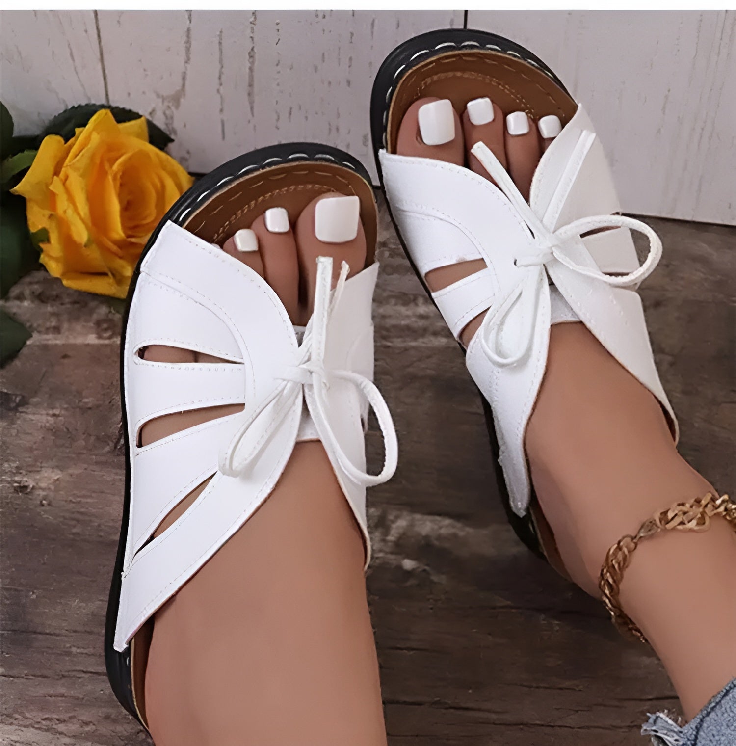 Elegante Damensandalen mit Schleife und Keilabsatz – Orthopädische Einlage