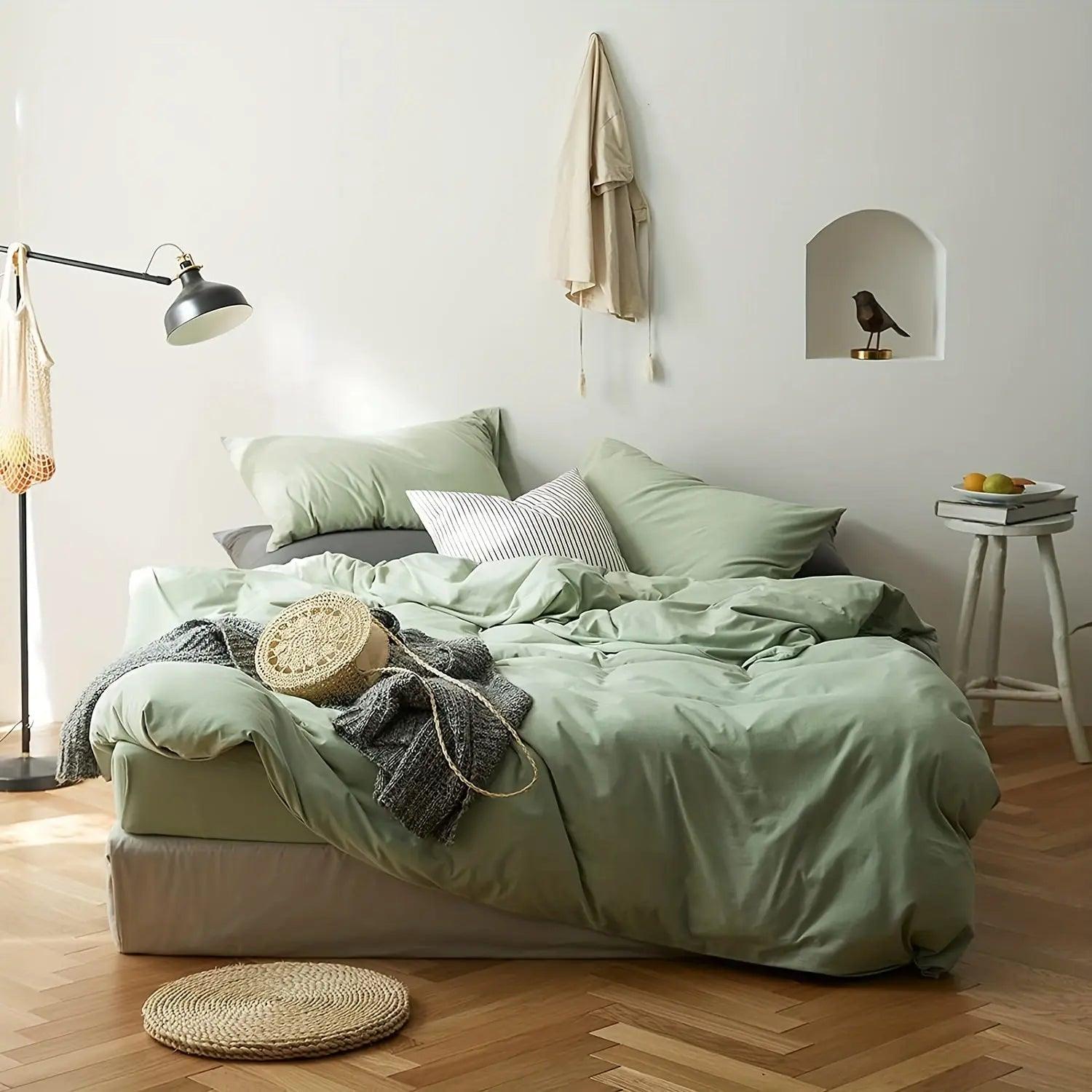 Fresh Mint Green Duvet Cover Set - Comfortable & Breathable